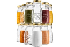Bormioli Rocco Quattro Stagioni, Set Of 12, Glass Canning Mason Jars And Drinking Bottles, 13.5 Oz. With Gold Metal Airtight Lids, Made In Italy.