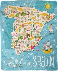 rouihot 60x80 Inches Throw Blanket Map of Spain Travel Spanish Landmarks People Food Warm Cozy Print Flannel Home Decor Comfortable Blanket for Couch Sofa Bed