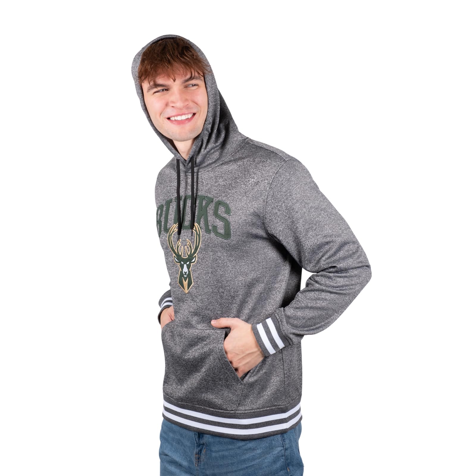 Ultra Game NBA Men's MVP Super Soft Pullover Hoodie Sweatshirt, Milwaukee Bucks, Heather Charcoal, Large Image