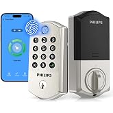 Philips Wi-Fi Smart Lock for Front Door, Fingerprint Keyless Entry Door Lock, Electronic Keypad Deadbolt, App Remote Control, Auto Lock, Compatible with Alexa and Google, Easy Installation