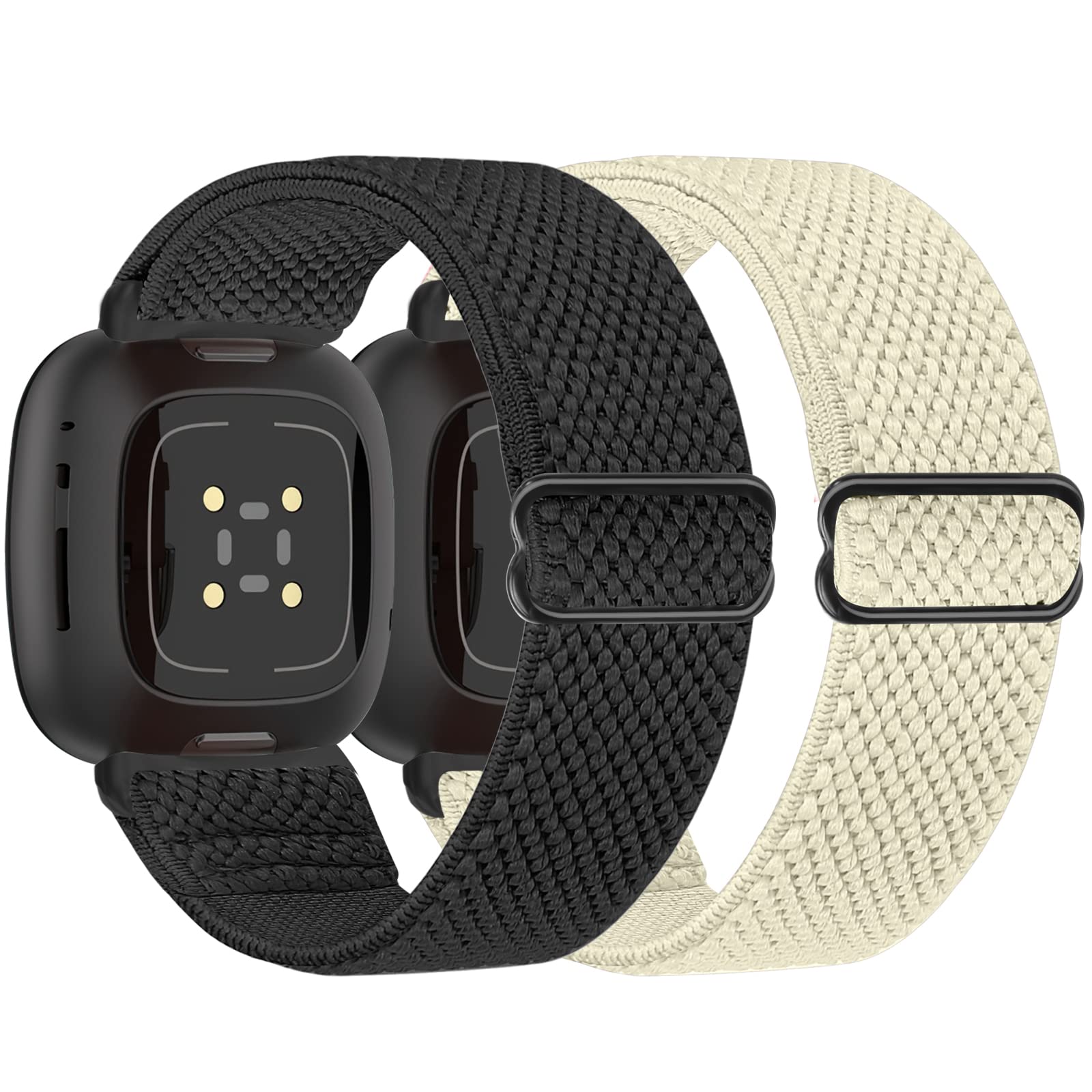 Tiptops Strap Compatible with Fitbit Versa 3 Wristband/Fitbit Sense Bracelet for Women/Men, Sports Elastic Adjustable Nylon Watch Strap for Fitbit Versa3/Sense - Pack of 2,
