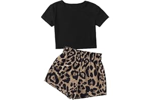 SOLY HUX Girl's Summer 2 Piece Outfits Short Sleeve Crop Top and Cute Print Shorts Sets Cute Clothing Set