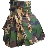 Woodland Camo/Military Leather Straps Utility Kilt For Men - Kilts