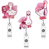 Vicenpal 3 Pcs Funny Goose Badge Reel Cute Pink Retractable Clip Holder with Clip Durable Nylon Cord Gift for Nurse Office Worker ID Card Decor