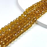 Chuxin 510 Pcs Briolette Crystal Glass Beads for Jewelry Making, 6mm Faceted Crystal Beads for Crafts Making, Amber Loose Rondelle Glass Bead for Bracelets Wind Chimes Suncatchers