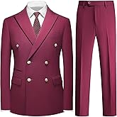 KUDMOL Suit for Men Solid Double Breasted 2 Piece Tuxedo Set Regular Fit Peak Lapels Jacket and Pants