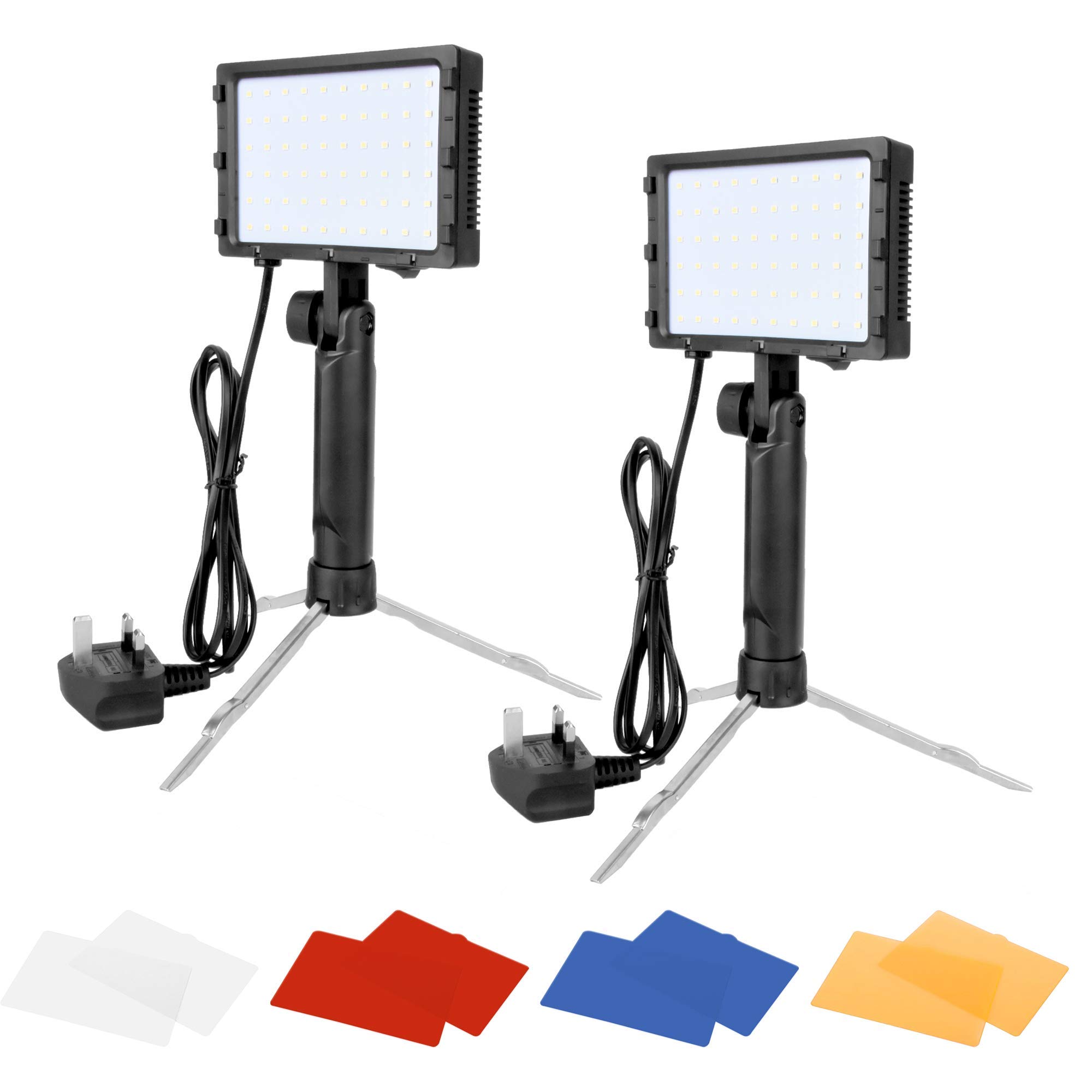EMART Video Light 2 Pack, Portable 60 LED 5500K Continuous Photography Lighting Kit for Table Top Photo Studio Lamp with Color Filters