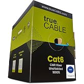 TRUE CABLE Cat6 Riser (CMR), 1000ft, Blue, 23AWG 4 Pair Solid Bare Copper, 550MHz, ETL Listed, Unshielded Twisted Pair (UTP), Bulk Ethernet Cable