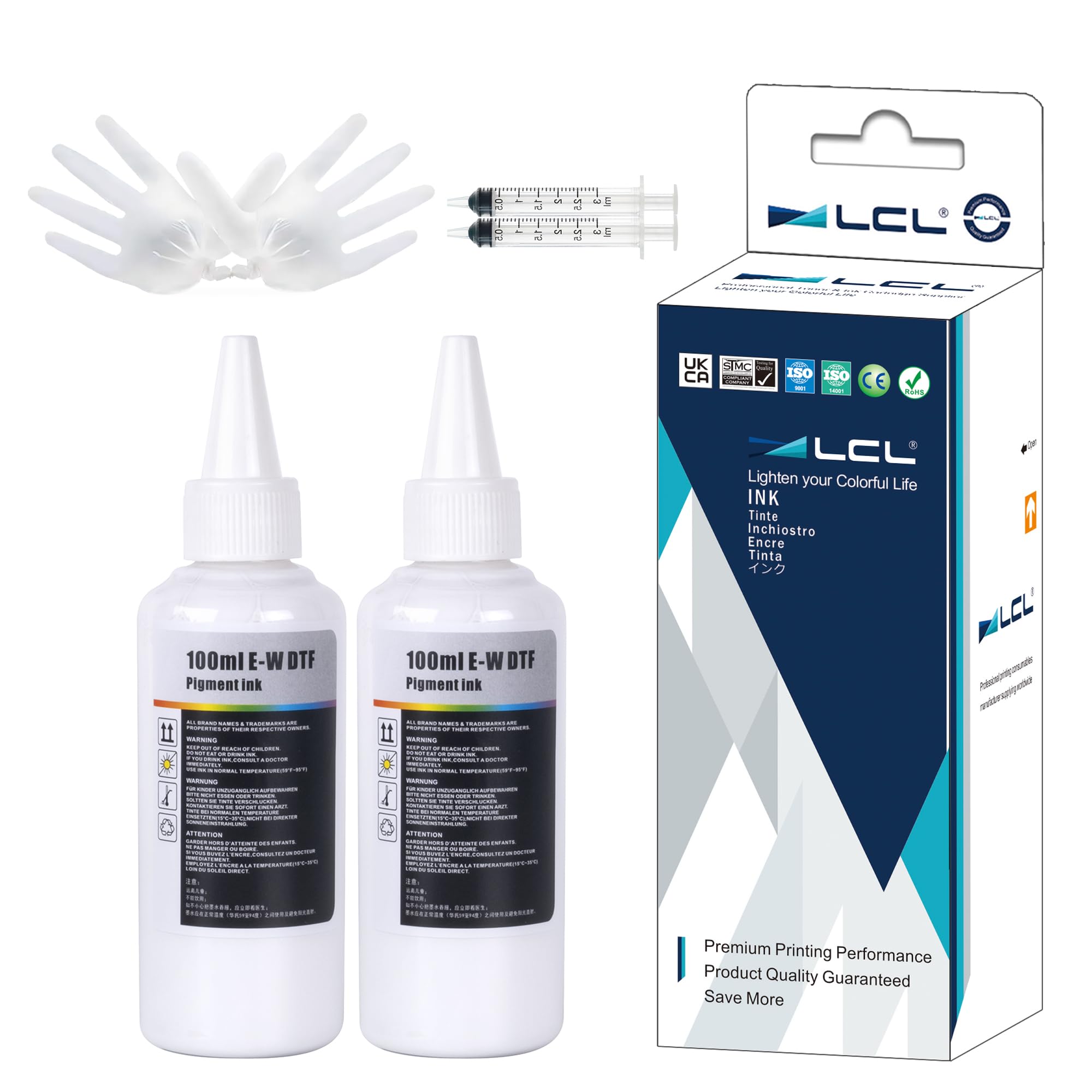 LCL 200ML Premium DTF Ink Refill for Inkjet Printers Heat Transfer Film Printing (100ml x 2 2White) Replacement for Epson L800L1800 L805 R1390 4720 I3200 XP600 DX7 DX5 5113 1430 TX800P400 P408 P640