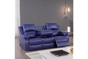 Caberryne Leather Recliner Sofa，Leather Reclining Sofa for Living Room Furniture Sets，Dark Blue Wall Hugger Recliner Couch with Cupholder for Living Room/Office/Theater Seating(Sofa Recliner)