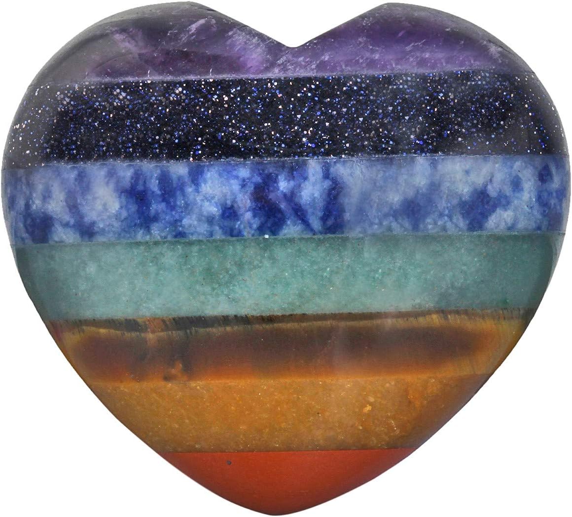 mookaitedecor 7 Chakra Heart Shaped Crystal Palm Worry Stone for Anxiety Stress Relief Healing Crystal Gift