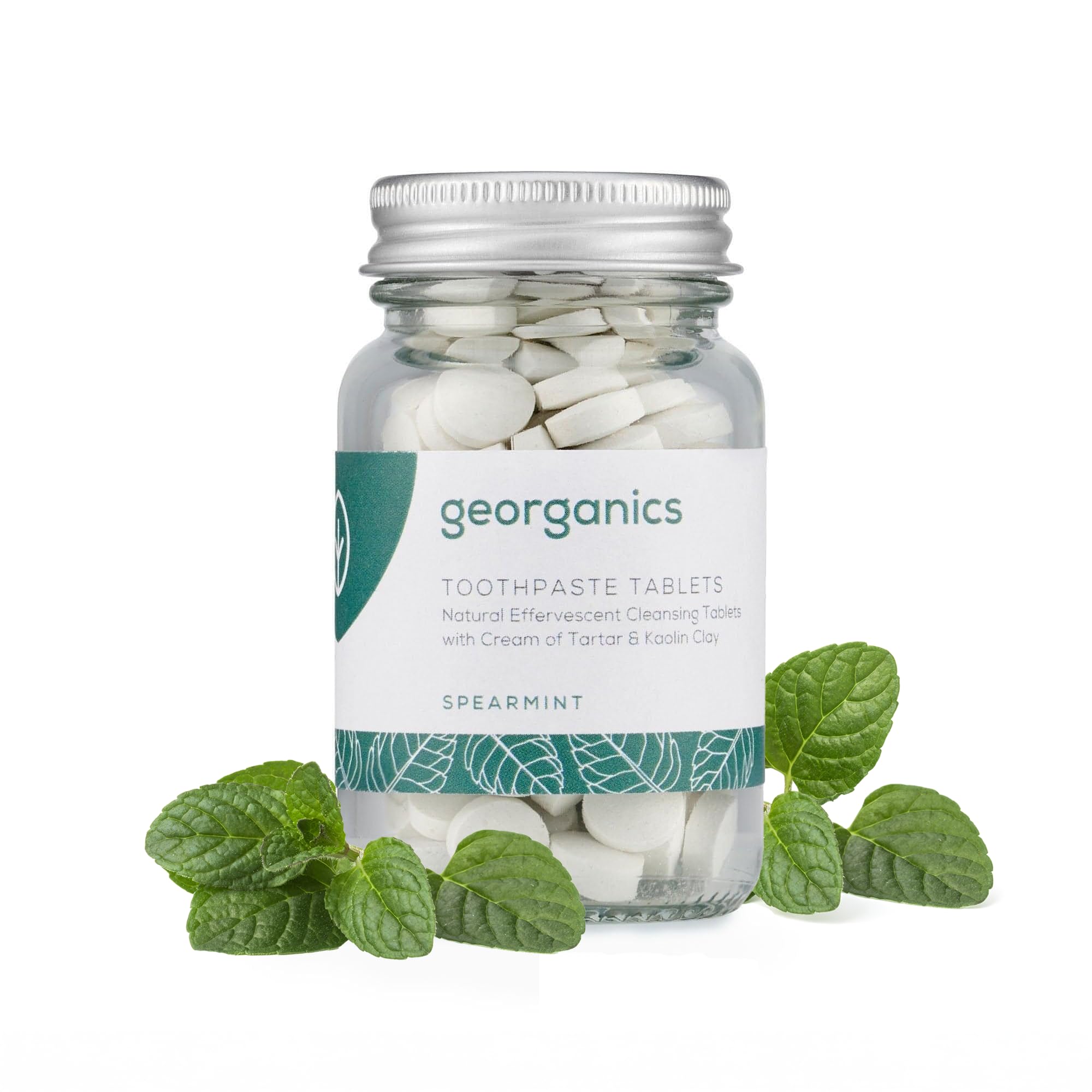 Georganics Mineral Toothtablets - Spearmint Natural Toothpaste Tablets - Cleansing & Plaque-Reducing - SLS, Glycerine & Fluoride Free - Certified Cosmos Natural, Vegan & Cruelty Free - 120 Tablets