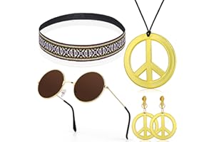 Hippie Costume Kit Hippie Dressing Accessory Peace Sign Necklace and Earrings Retro Hippie Glasses Sunflower Headband