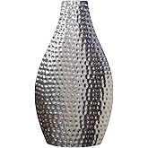 Hosley 17 Inch High Silver Color Metal Vase Contemporary Statement Piece for Stunning Floral Arrangements and Modern Home D c