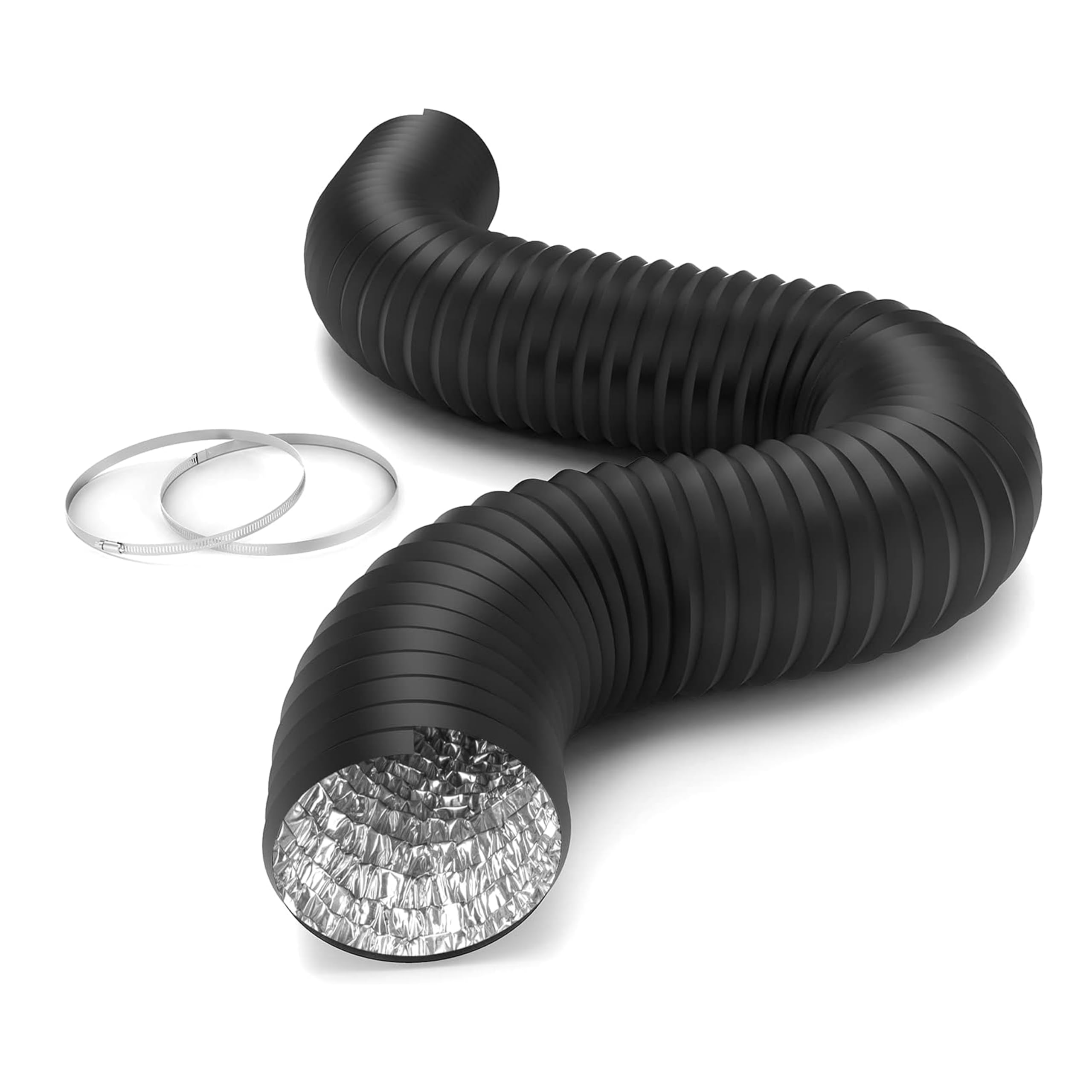 Photo 1 of Simple Deluxe 8 Inch Flexible Air Aluminum Ducting, 8-Feet Long Vent Hose for HVAC Ventilation and Exhaust, 2 Clamps, Black