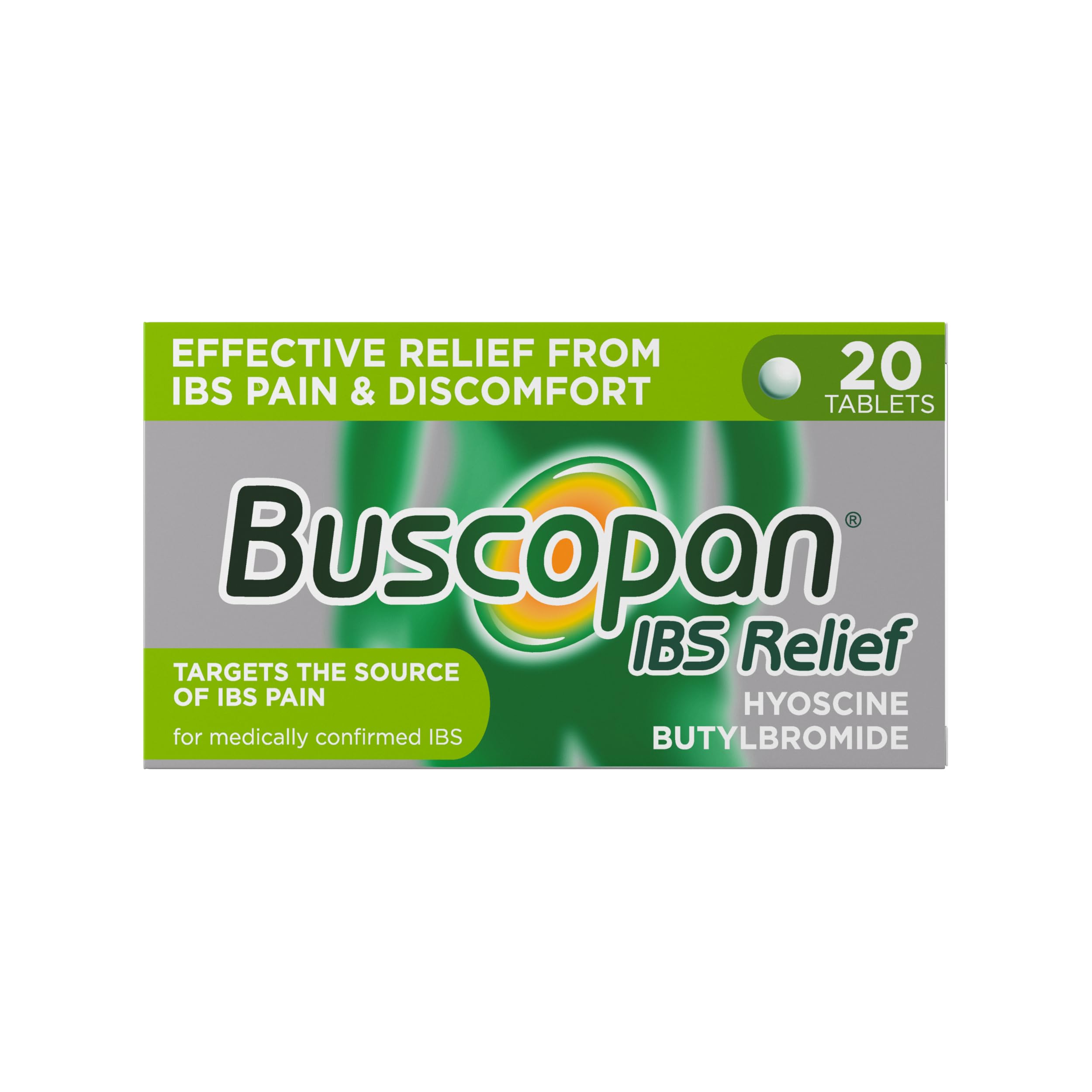 Buscopan, Targets the Source of Belly Pain, Cramps & Discomfort, Starts to work in 15 minutes, 20 Tablets, Relief from Stomach Pain, Cramps & Discomfort