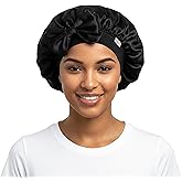 Satin Silk Bonnet for Sleeping Adjustable Non-Slip Hair Night Cap with Soft Wide Tie Band Black One Size