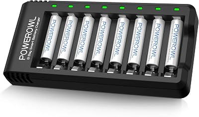 POWEROWL 8 Pcs 1000mAh AAA Rechargeable Batteries and 8 Bay Charger