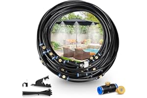 GEJRIO Mister System for Outside Patio, Outdoor Mister with 98FT Misting Hose, Patio Misters for Cooling with 39 Brass Mist Nozzles & an Adapter (3/4"), Misting Cooling System for Garden and Porch
