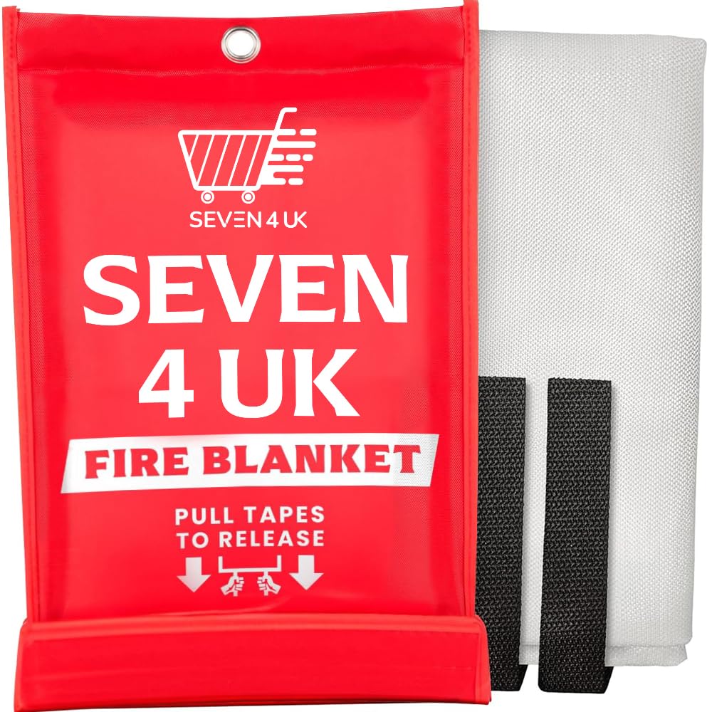 SEVEN4-UK 1 Pack Premium Fire Blanket 1M x 1M – Kitemarked Fiberglass Emergency Fire Suppression Blanket for Kitchen, Home, Office & Caravan – Fireproof, Heat-Resistant & Compact Storage