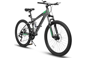 ALAKFORM Mountain Bike 24/26/27.5 Inch,Full Dual Suspension, 21-Speed Disc Brake,Carbon Steel Adult Sport Bicycle for Mens Womens