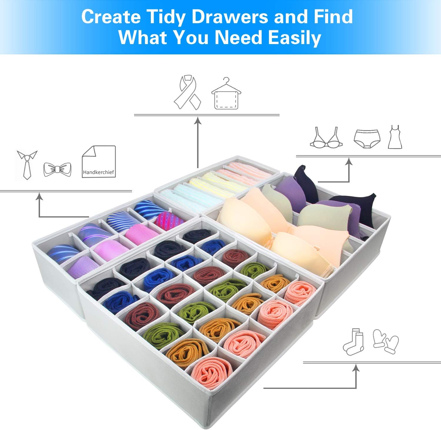 4 Pcs Foldable Drawer Organizer, GOGOODA Desk Closet Organizer and Storage Drawer Organizer for Underwear Bra Socks(Grey): Home Improvement