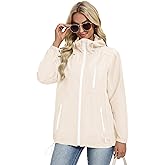 Avoogue Lightweight Rain Jacket Women Rain Coat for Women Waterproof Packable Raincoat with Hood Windbreaker Beige M