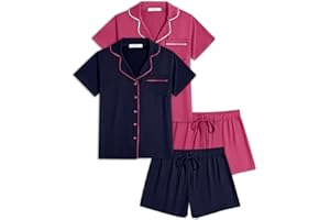 Ekouaer 2 Pack Womens Pajamas Set Button Down Classic Sleepwear Short Sleeve Comfy Pjs Loungewear Set