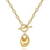 PERNNLA PEARL Dainty 18K Gold Chain Teardrop Pendant Necklace for Women Trendy Cute Toggle Necklace Minimalist Jewelry