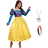 Jaugola Womens Deluxe Snow Fairytale White Costume with Necklace Hairband Belt Halloween Princess Dress Up Outfit