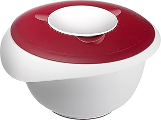 Westmark Rühr-/Backschüssel mit Spritzschutz, Deckel und Ausgießer, Kunststoff, Füllvolumen: 2,5 Liter, Weiß/Rot, 3153227R
