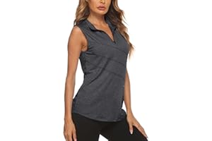 Koscacy Women's Sleeveless Golf Tennis Polo Shirts Zip Up Dry Fit Workout Tank Tops Athletic Shirt