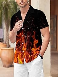 LuckLemocor Flame Shirt Men Fire Button Down Shirts