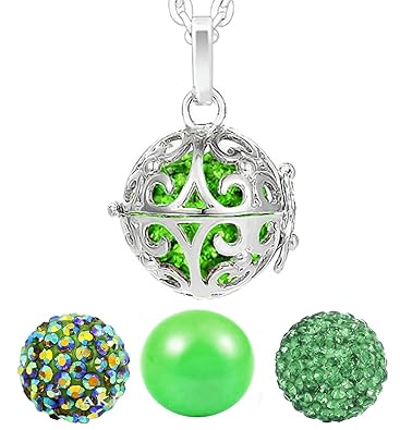 AKKi Damen Halskette Engelrufer Anhänger Silber mit Kette 70 cm Edelstahl mit 3 Klangkugel Set,Love Engel flügel Baum Strass