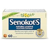 Senokot Natural Senna Laxative Plus Stool Softener, 60 Count