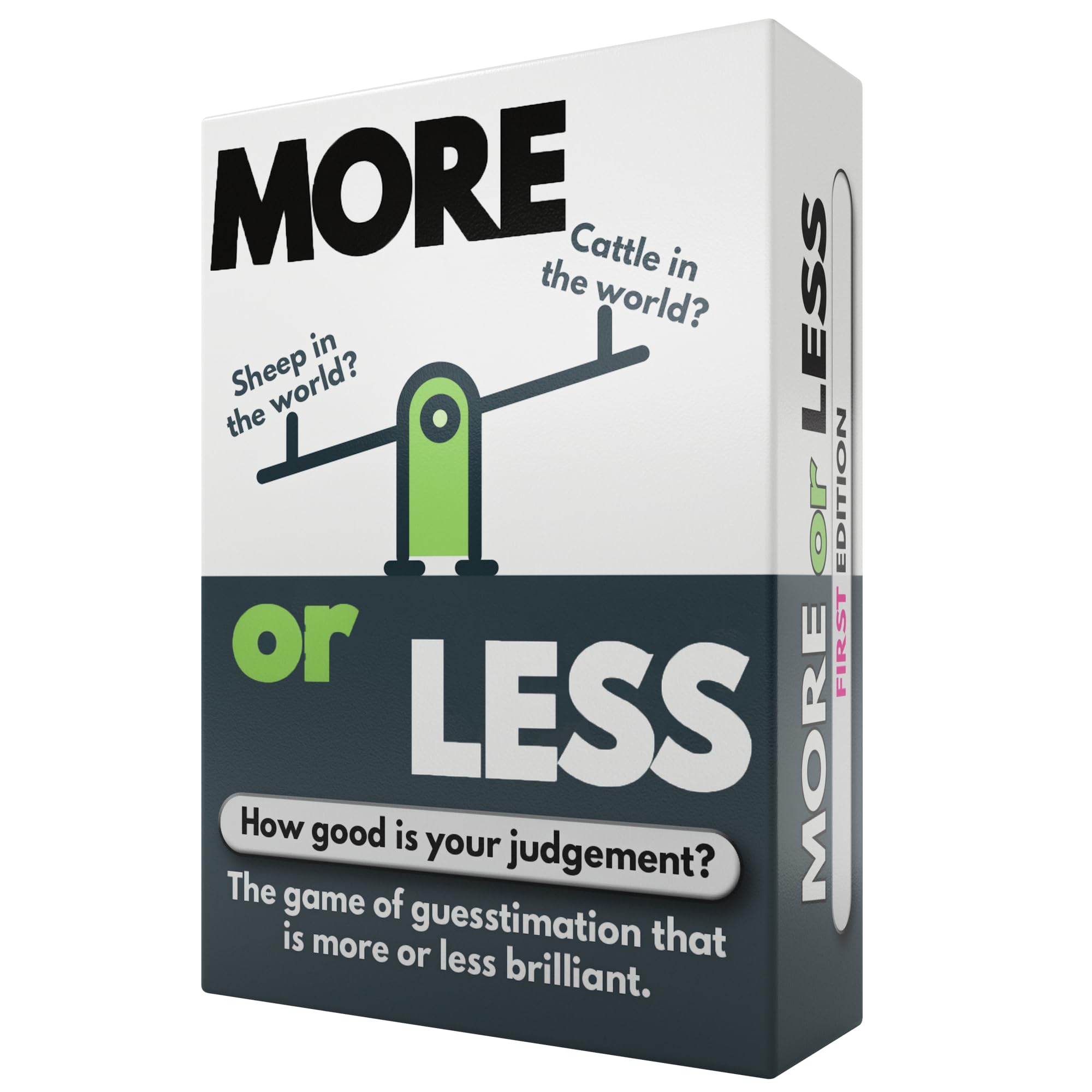 More or Less First Edition Card Game - How Good Is Your Judgement? 2 Players + | Secret Santa or Stocking Filler for Him or Her | For Kids, Teens & Adults | Play Anywhere | Age 12+