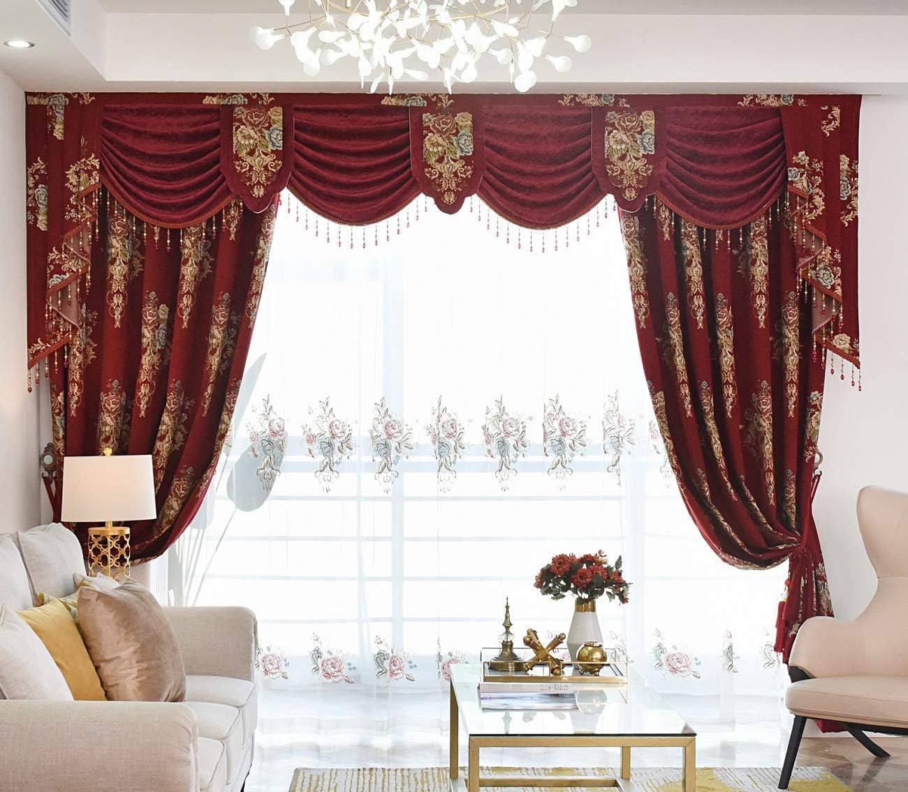 Queen's House Luxury Window Curtain Panels Burgundy Drapes