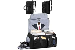 RAINSMORE Convertible Garment Bags for Travel, 45L Garment Duffle bag for Hanging Clothes, 3 in 1 Suit Travel Bag for Business Trips with Shoulder Strap, Carry On Suit Luggage for Men Women, Black