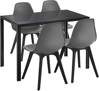 En Casa Essgruppe Fur 4 Personen Esstisch Schwarz 4 Stuhle Grau Kuchentisch Esszimmertisch Mit Esszimmerstuhl Amazon De Kuche Haushalt