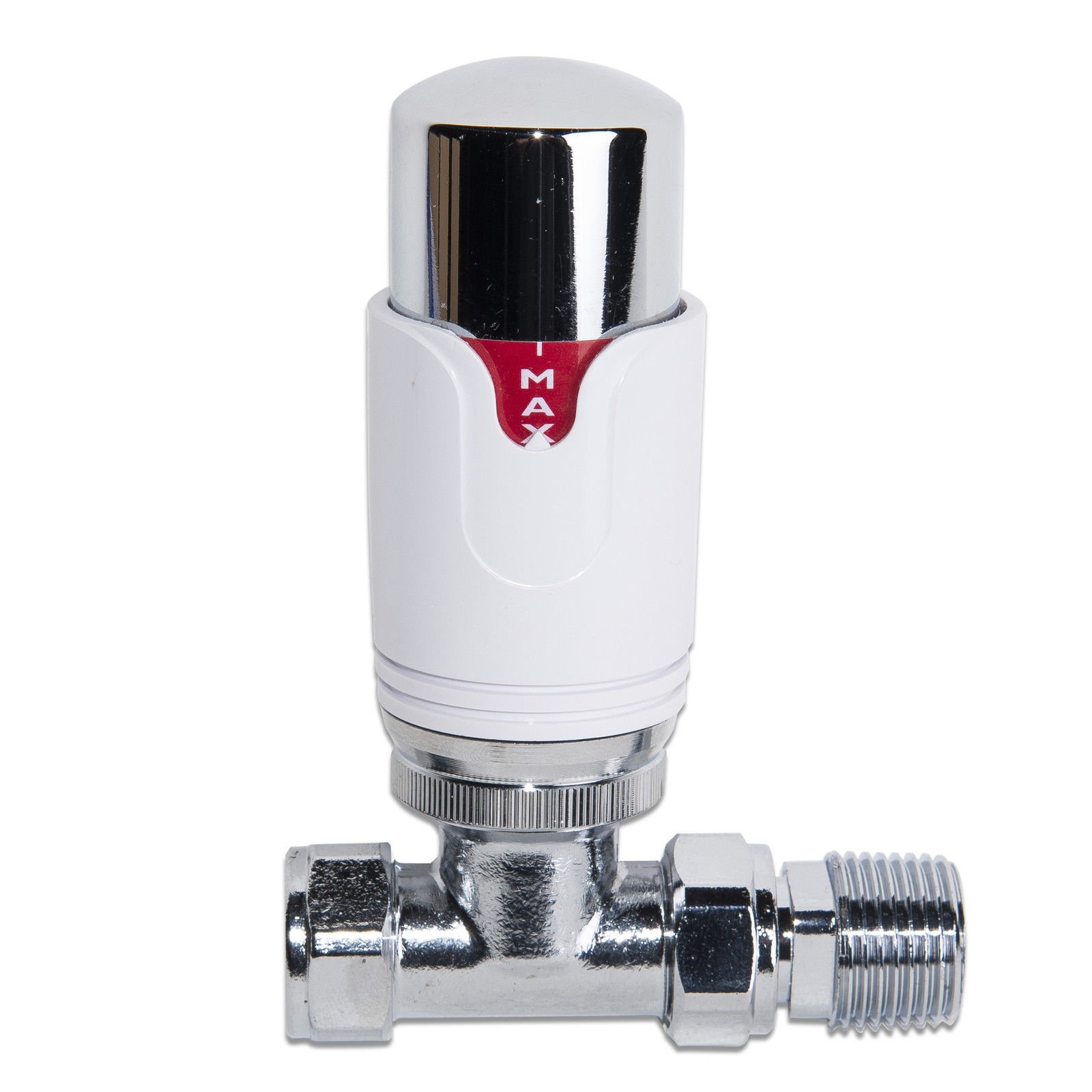 NRG White & Chrome 15mm Radiator Valves - Straight - Thermostatic Central Heating Tap | Pack of 1 Radiator Valve