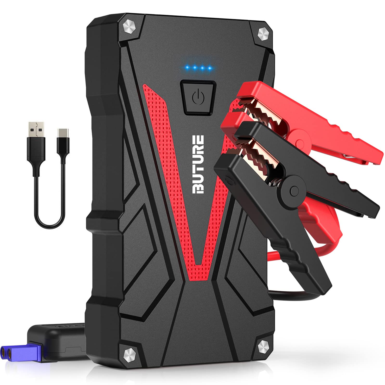 Car Jump Starter, BUTURE 1200A Peak 12800mAh Portable Car Battery Starter (up to 6.0L Gas/5.0L Diesel Engines) Auto Battery Booster Pack with Smart Safety Jumper Cable, Fast Outputs 3.0