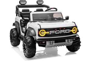 First Ride On Licensed Ford Bronco Raptor 24V 2 Seater Kids Ride on Toys, Battery Powered Electric Ride on Car, Remote Control Electric Car w/Led Lights, Music, High Low Speed (24V, White)