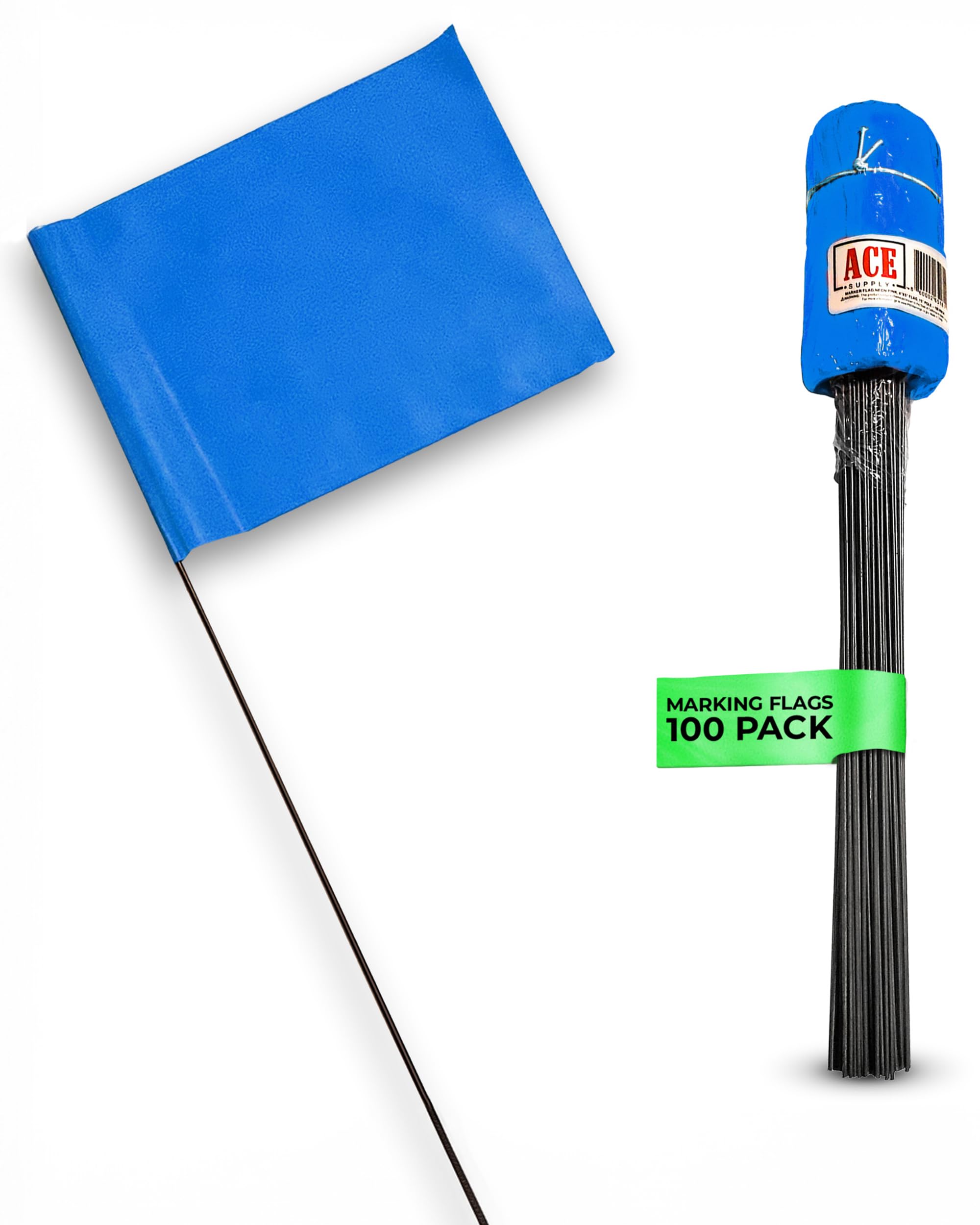 Marking Flags - 4 x 5-Inch Flag on 15-Inch Steel Wire - Fluorescent Blue, 100 Pack - Marker Flags for Irrigation, Sprinkler Flags, Lawn Flags, Yard Flags, Garden Flags, Dog Training, Invisible Fence