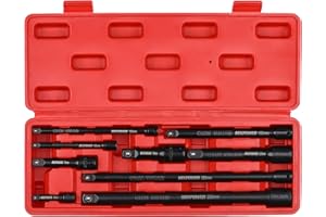 MIXPOWER 9-Piece Extension Bar Set, 1/4", 3/8" and 1/2" Drive Socket Extension, Premium Chrome Vanadium Steel with Black Phosphate Finish, Engineered for Impact Drivers