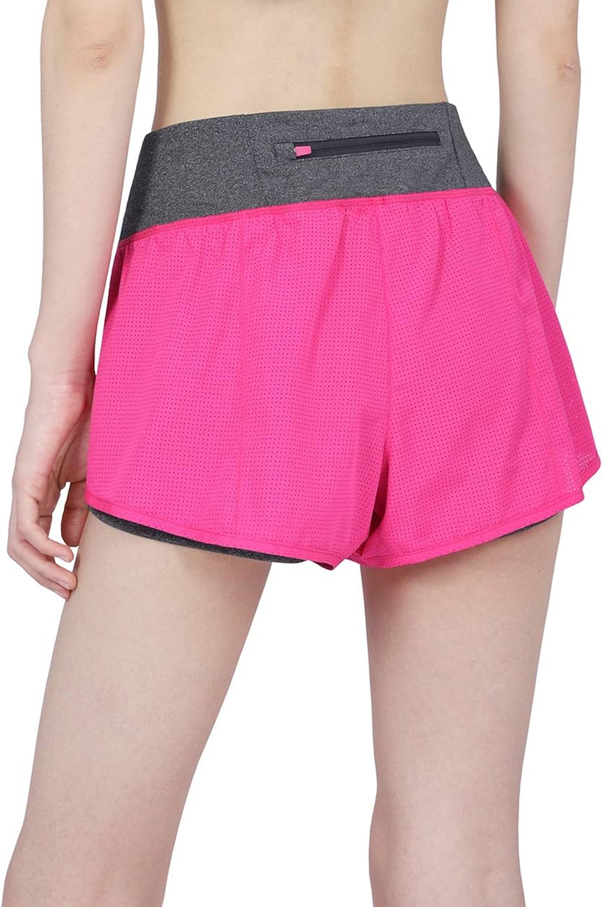 DISHANG Women's Compression 2-in-1 Running Shorts Double Layer Back Zip Pocket New at  Women’s Clothing store