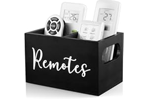 DRASTAR Remote Control Holder, TV Remote Holder, Remote Organizer Caddy for Table, Wooden Remote Box for Nightstand, Black Remote Caddy with 2 Slots