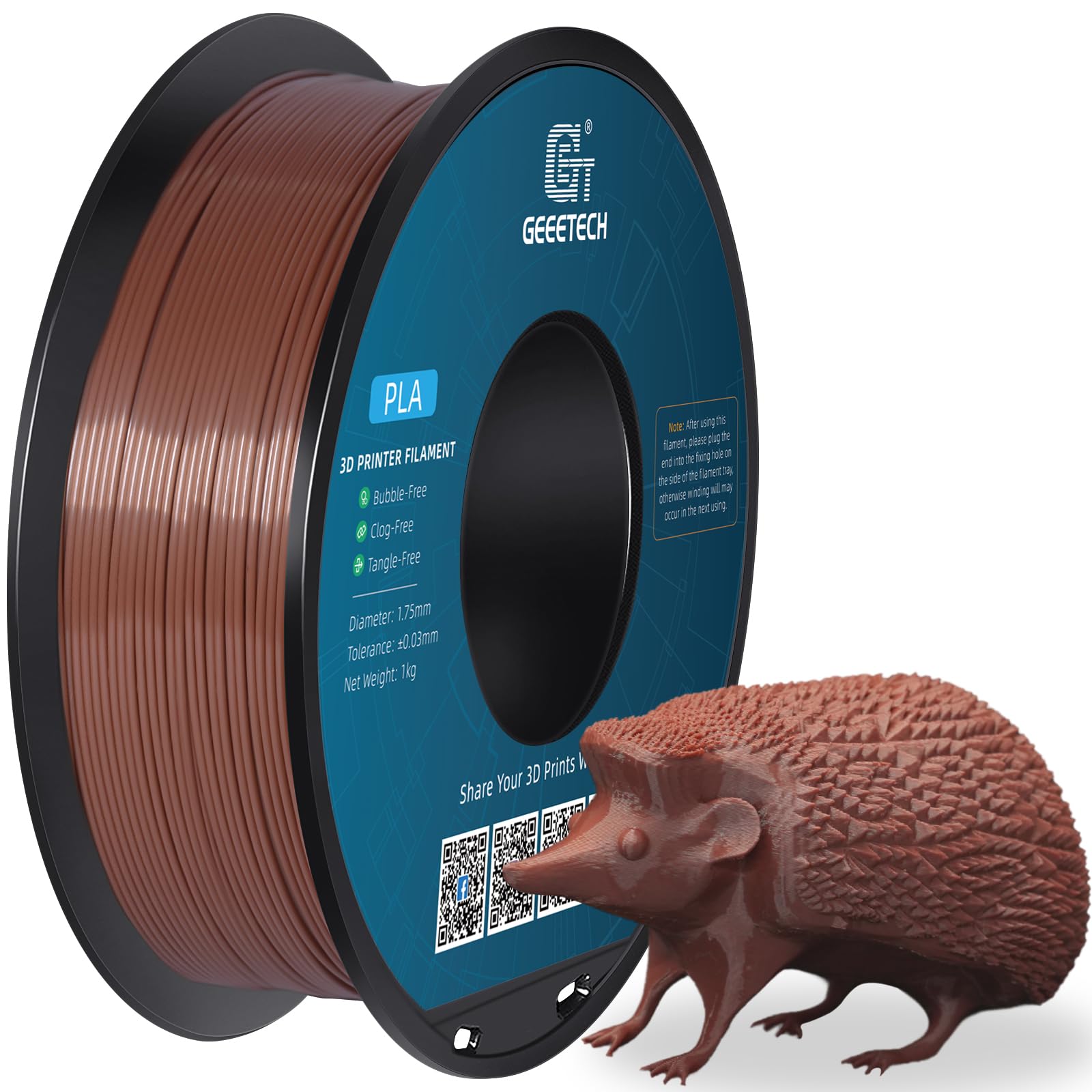 PLA Filament 1.75mm, GEEETECH New 3D Printing Filament PLA for 3D Printer and 3D Pen, 1kg 1 Spool (Brown)