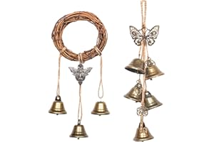 Ausicfen 2PCS Witch Bells for Door Knob for Protection Witchcraft Bells Wiccan Magic Wind Chimes for Home Door Doorknob(Rattan Bell Set)