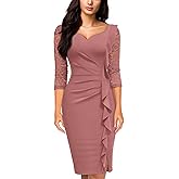 Miusol Women's Classy V-Neck Floral lace 3/4 Sleeve Cocktail Party Dress