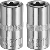 HARFINGTON 2pcs E-Torx Socket 1/4" Drive E10 External Torx Deep Socket CR-V 6 Point Spline Socket Star Female Bit Socket for Auto Repairs Home Maintenance DIY Hand-making 1" Length